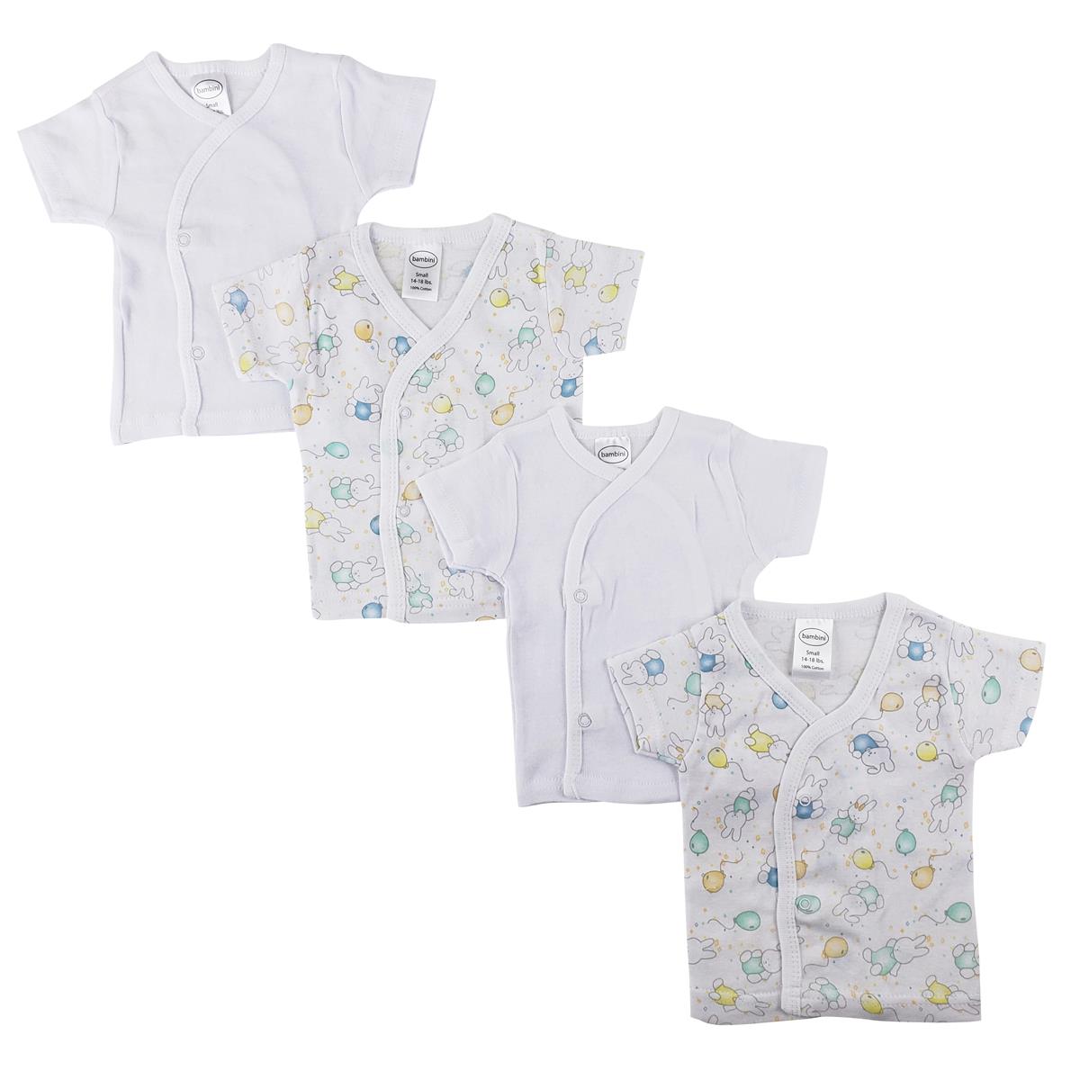 NC-0202S Unisex Infant Side Snap Short Sleeve Shirt, White - Small - Pack of 4