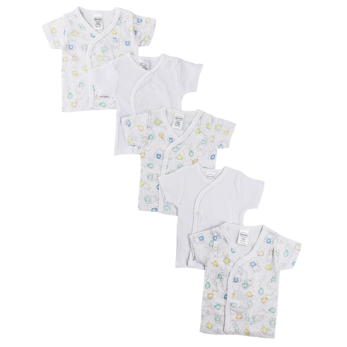 NC-0203N Unisex Infant Side Snap Short Sleeve Shirt, White - Newborn - Pack of 3