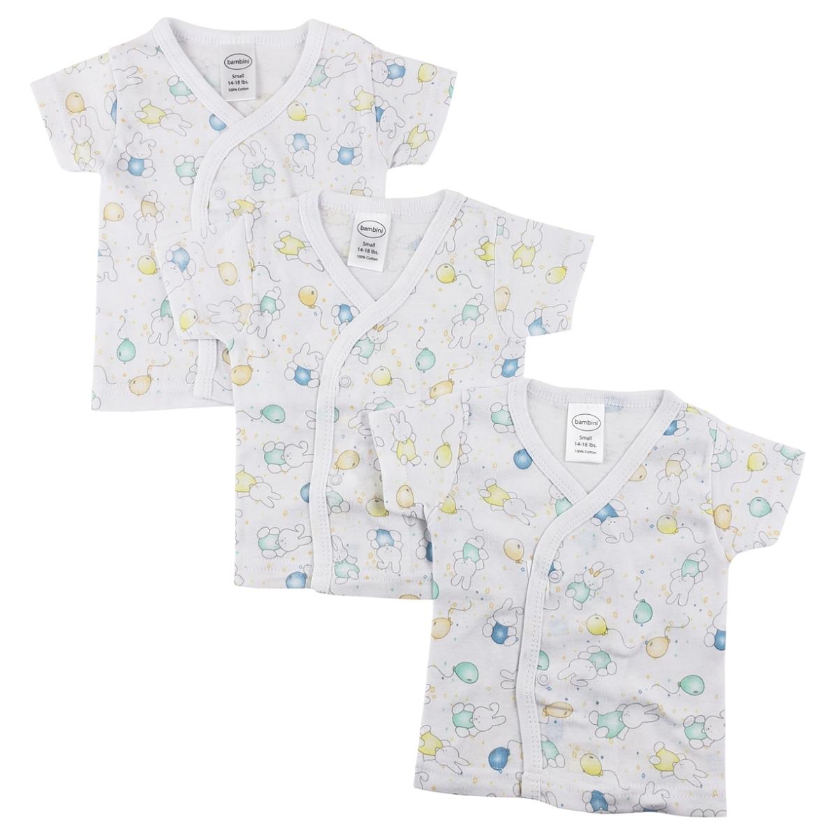 NC-0204N Unisex Infant Side Snap Short Sleeve Shirt, White - Newborn - Pack of 3