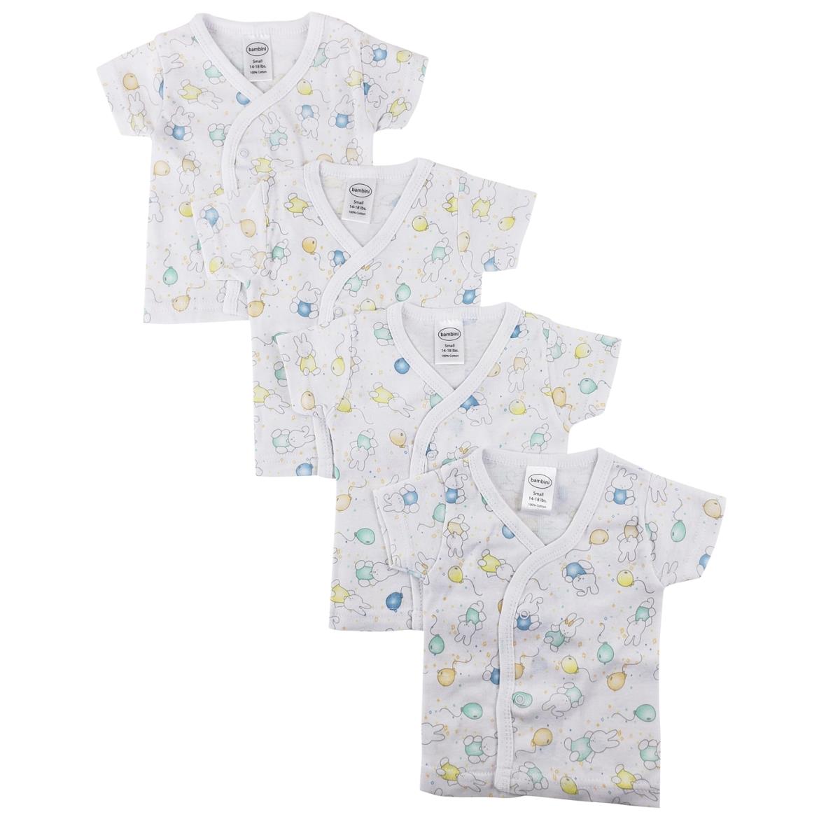 NC-0205N Unisex Infant Side Snap Short Sleeve Shirt, White - Newborn - Pack of 4