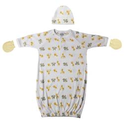 NC-0246 Baby Boy, Baby Girl, Unisex Printed Gown, Cap & Mittens, White - Preemie - 3 Piece