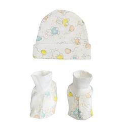 Picture of Bambini NC-0248 Baby Boy&#44; Baby Girl&#44; Unisex Infant Caps&#44; Booties Set&#44; White - Newborn - 2 Piece