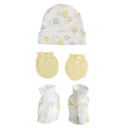 Picture of Bambini NC-0249 Baby Boy&#44; Baby Girl&#44; Unisex Infant Caps&#44; Booties&#44; Mittens Set&#44; White & Yellow - Newborn - 3 Piece