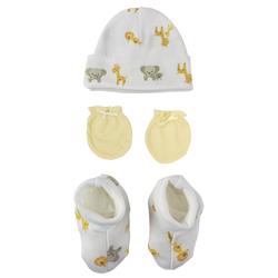 Picture of Bambini NC-0251 Baby Boy&#44; Baby Girl&#44; Unisex Infant Caps&#44; Booties&#44; Mittens Set&#44; White & Yellow - Newborn - 3 Piece