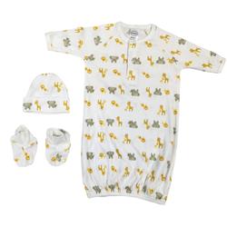 NC-0252 Newborn Baby Boy, Baby Girl, Unisex Infant Gown, Caps, Booties Set, White - 3 Piece