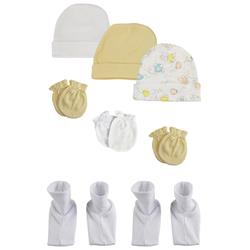 NC-0279 Baby Boy, Baby Girl, Unisex Infant Caps, Booties & Mittens, White - Newborn - Pack of 8