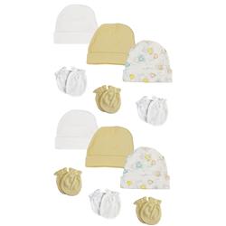 NC-0280 Baby Boy, Baby Girl, Unisex Infant Caps & Mittens, White - Newborn - Pack of 12