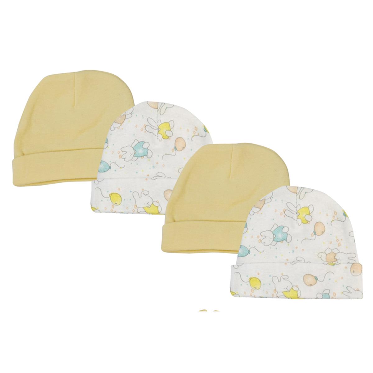 NC-0281 Baby Boy, Baby Girl, Unisex Infant Caps, White - Newborn - Pack of 4