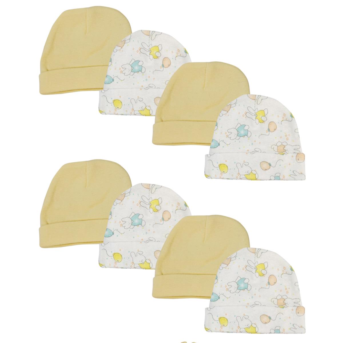 NC-0282 Baby Boy, Baby Girl, Unisex Infant Caps, White - Newborn - Pack of 8