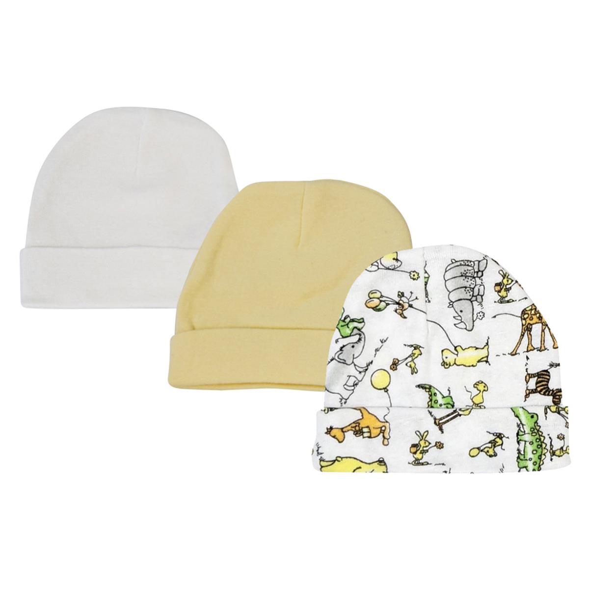 NC-0300 Baby Boy, Baby Girl, Unisex Infant Caps, White - Newborn - Pack of 3
