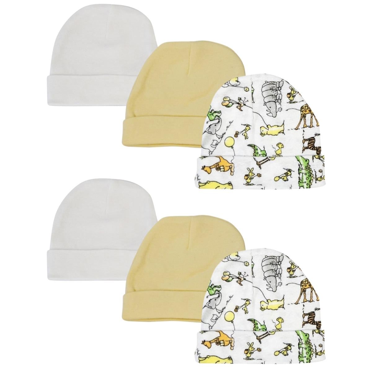 NC-0301 Baby Boy, Baby Girl, Unisex Infant Caps, White - Newborn - Pack of 6