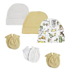NC-0302 Baby Boy, Baby Girl, Unisex Infant Caps & Mittens, White - Newborn - Pack of 6