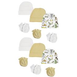 NC-0304 Baby Boy, Baby Girl, Unisex Infant Caps & Mittens, White - Newborn - Pack of 12