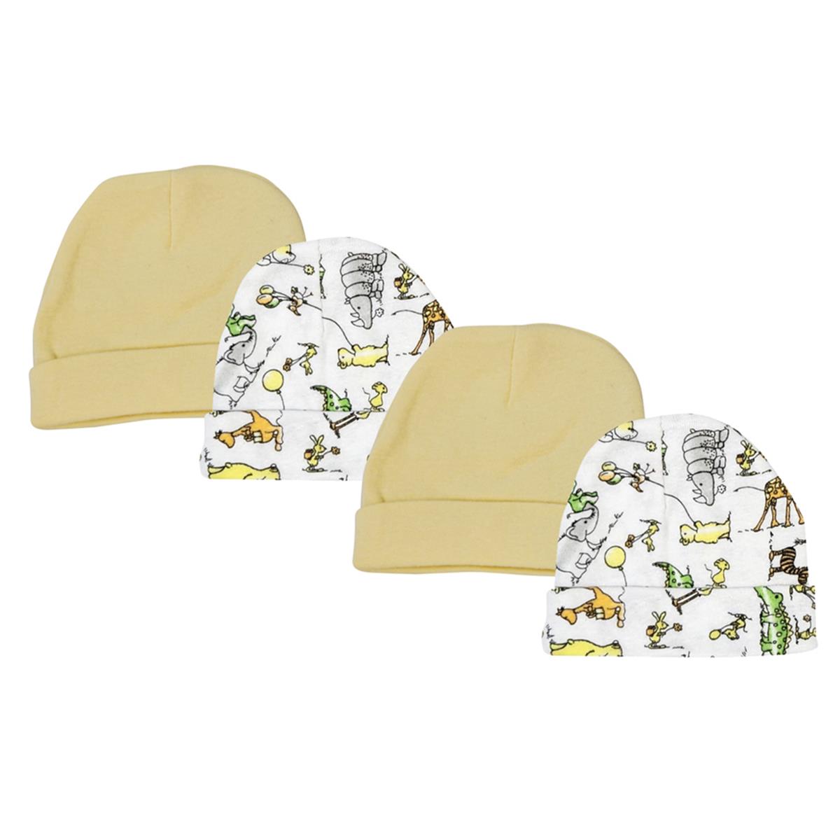 NC-0305 Baby Boy, Baby Girl, Unisex Infant Caps, White - Newborn - Pack of 4