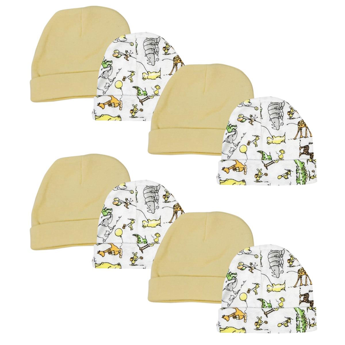 NC-0306 Baby Boy, Baby Girl, Unisex Infant Caps, White - Newborn - Pack of 8