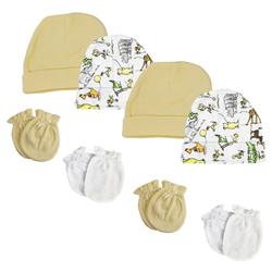 NC-0307 Baby Boy, Baby Girl, Unisex Infant Caps & Mittens, White - Newborn - Pack of 8