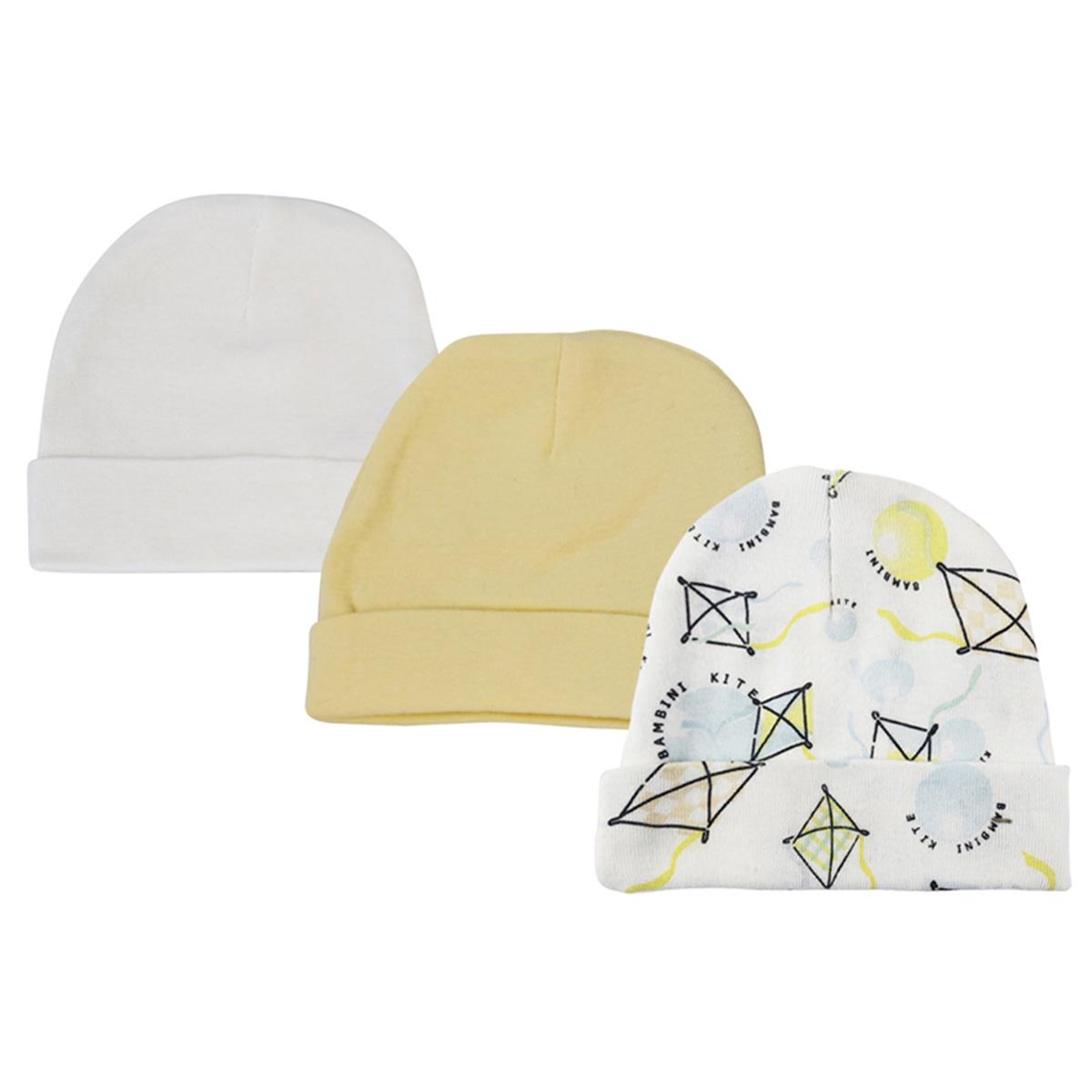 NC-0327 Baby Boy, Baby Girl, Unisex Infant Caps, White - Newborn - Pack of 3