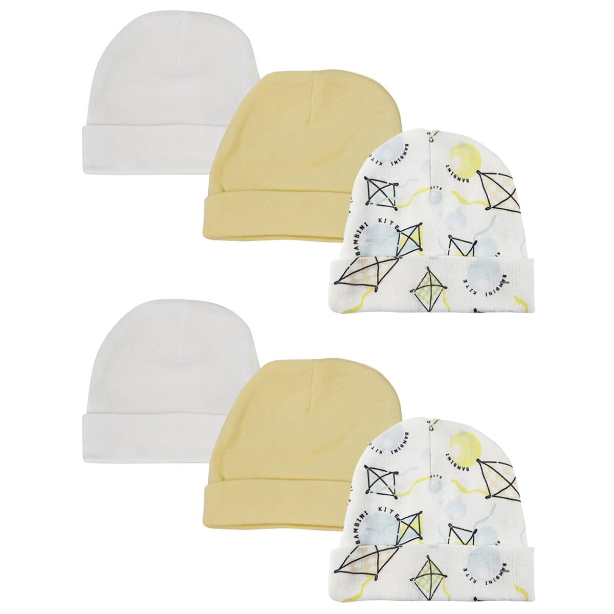 NC-0328 Baby Boy, Baby Girl, Unisex Infant Caps, White - Newborn - Pack of 6
