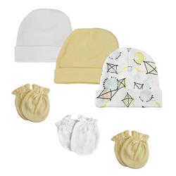 NC-0329 Baby Boy, Baby Girl, Unisex Infant Caps & Mittens, White - Newborn - Pack of 6