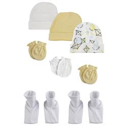 NC-0330 Baby Boy, Baby Girl, Unisex Infant Caps, Booties & Mittens, White - Newborn - Pack of 8
