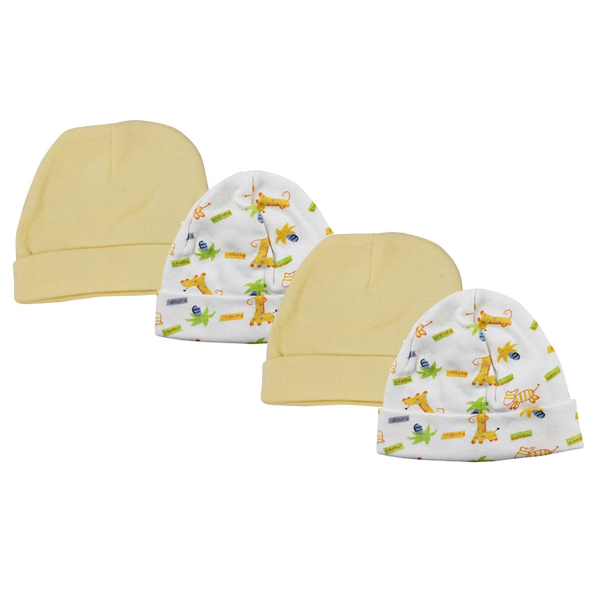 NC-0332 Baby Boy, Baby Girl, Unisex Infant Caps, White - Newborn - Pack of 4