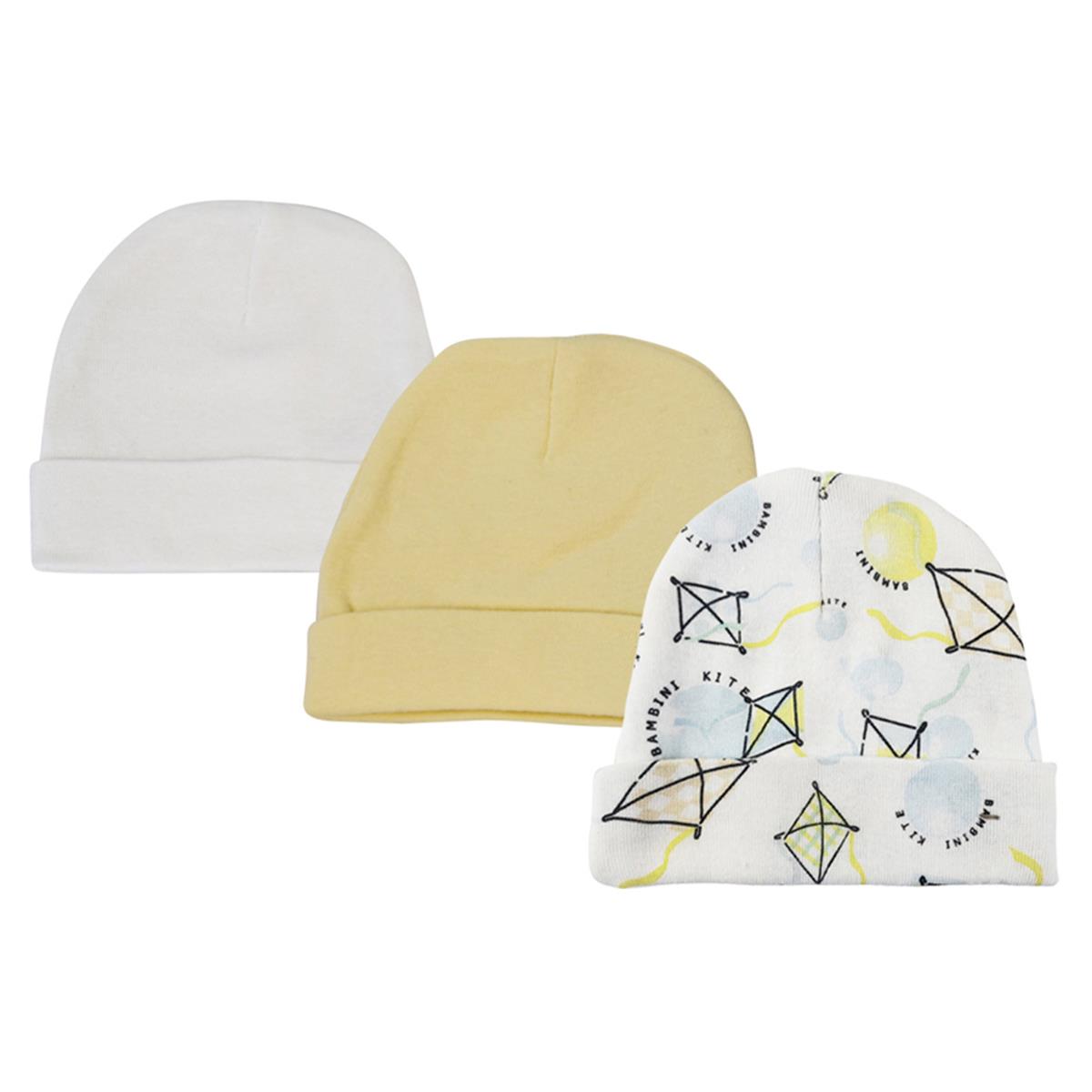 NC-0360 Baby Boy, Baby Girl, Unisex Infant Caps, White - Newborn - Pack of 3