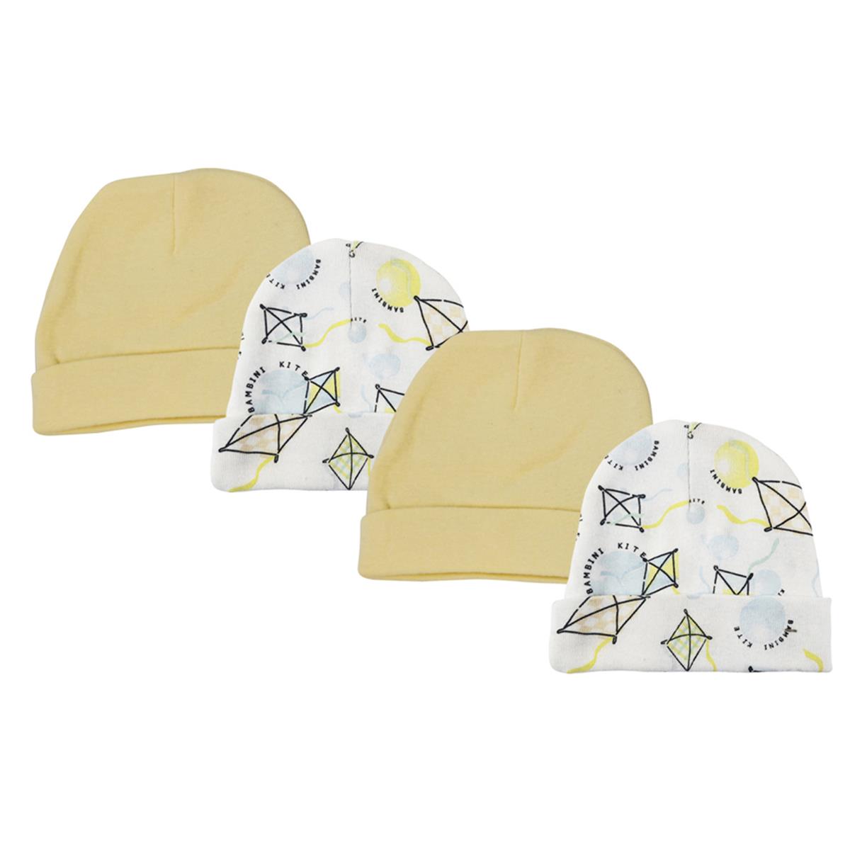 NC-0365 Baby Boy, Baby Girl, Unisex Infant Caps, White - Newborn - Pack of 4