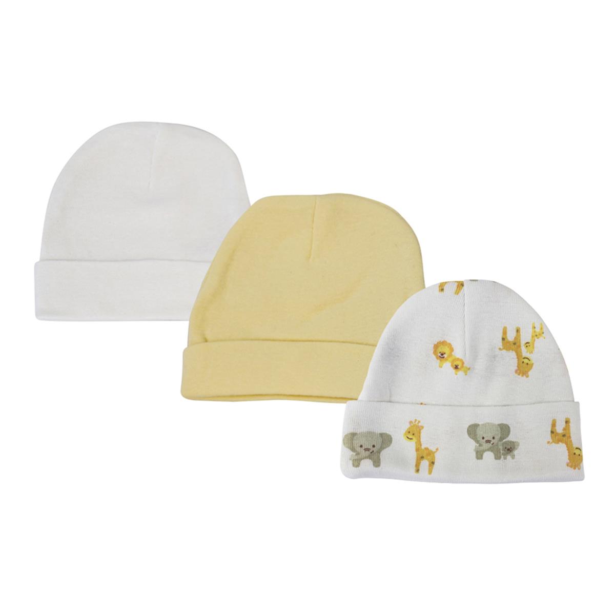 NC-0387 Baby Boy, Baby Girl, Unisex Infant Caps, White - Newborn - Pack of 3