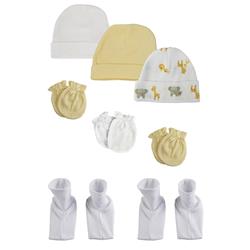 NC-0390 Baby Boy, Baby Girl, Unisex Infant Caps, Booties & Mittens, White - Newborn - Pack of 8