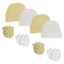 NC-0400 Baby Boy, Baby Girl, Unisex Infant Caps & Mittens, White - Newborn - Pack of 8