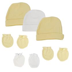 NC-0401 Baby Boy, Baby Girl, Unisex Infant Caps & Mittens, White - Newborn - Pack of 6