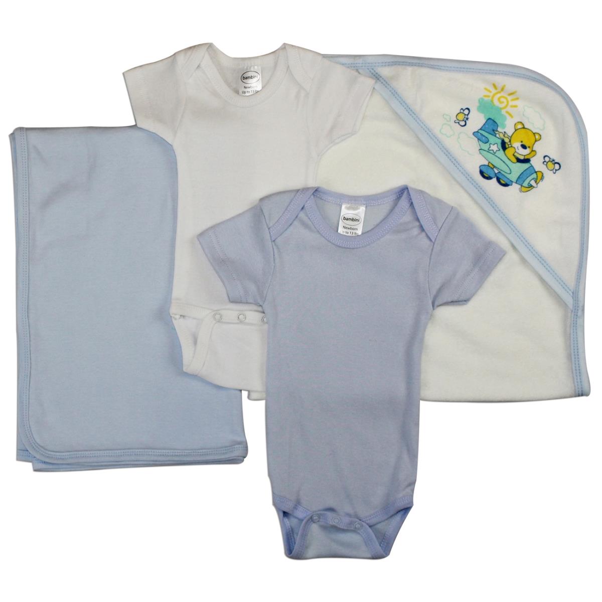 NC-0405M Baby Boy 4 Piece Layette Sets, White & Blue - Medium