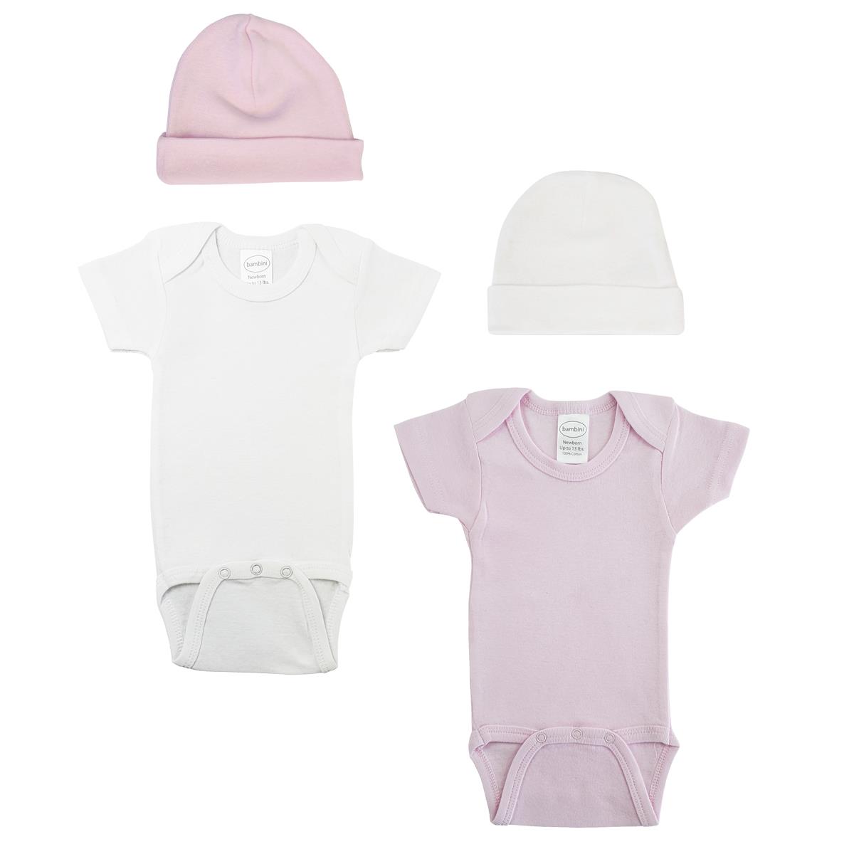 NC-0404M Baby Girl 6 Piece Layette Sets, White & Pink - Medium
