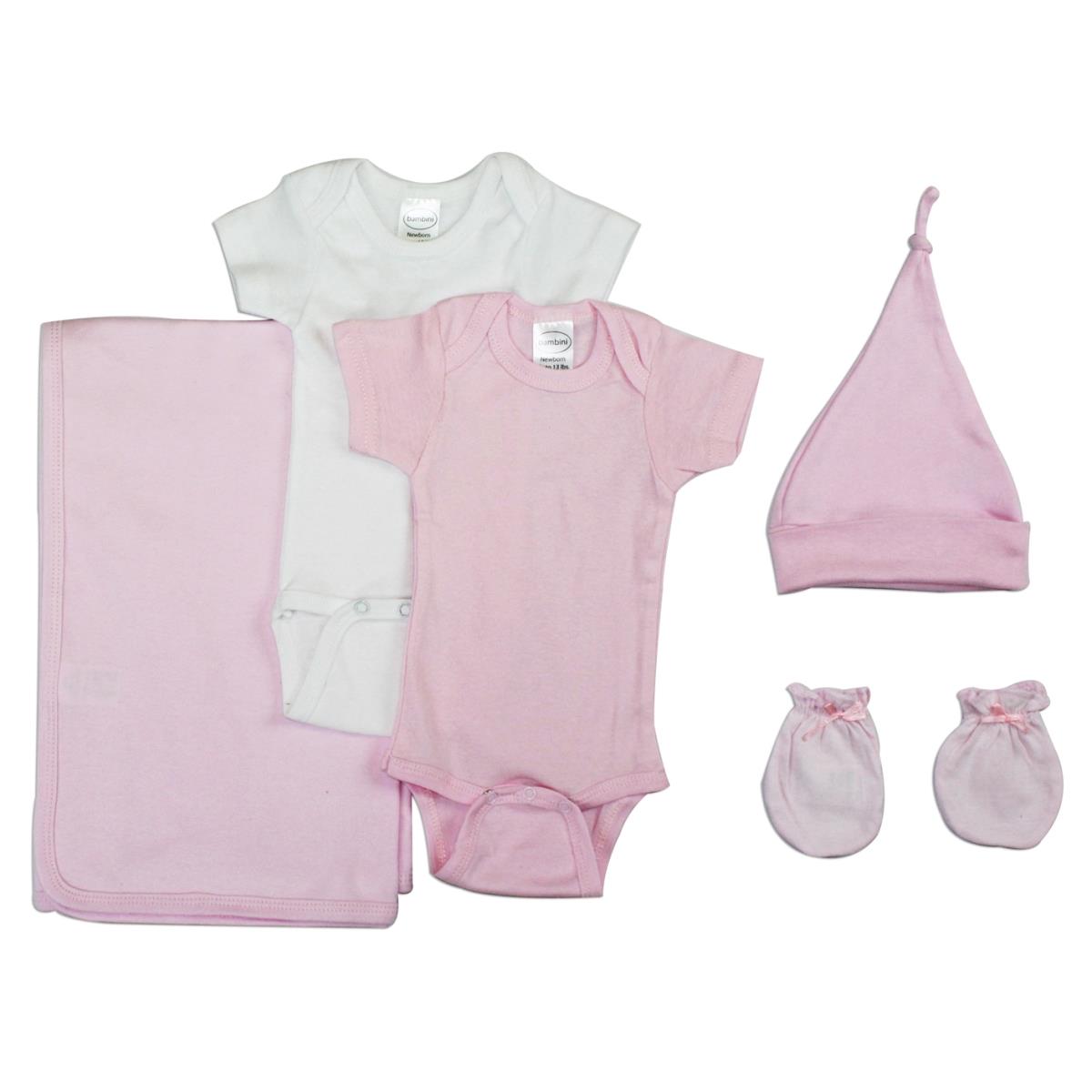 NC-0405S Baby Girl 5 Piece Layette Sets, White & Pink - Small