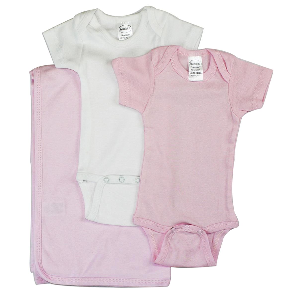 NC-0406M Baby Girl 3 Piece Layette Sets, White & Pink - Medium