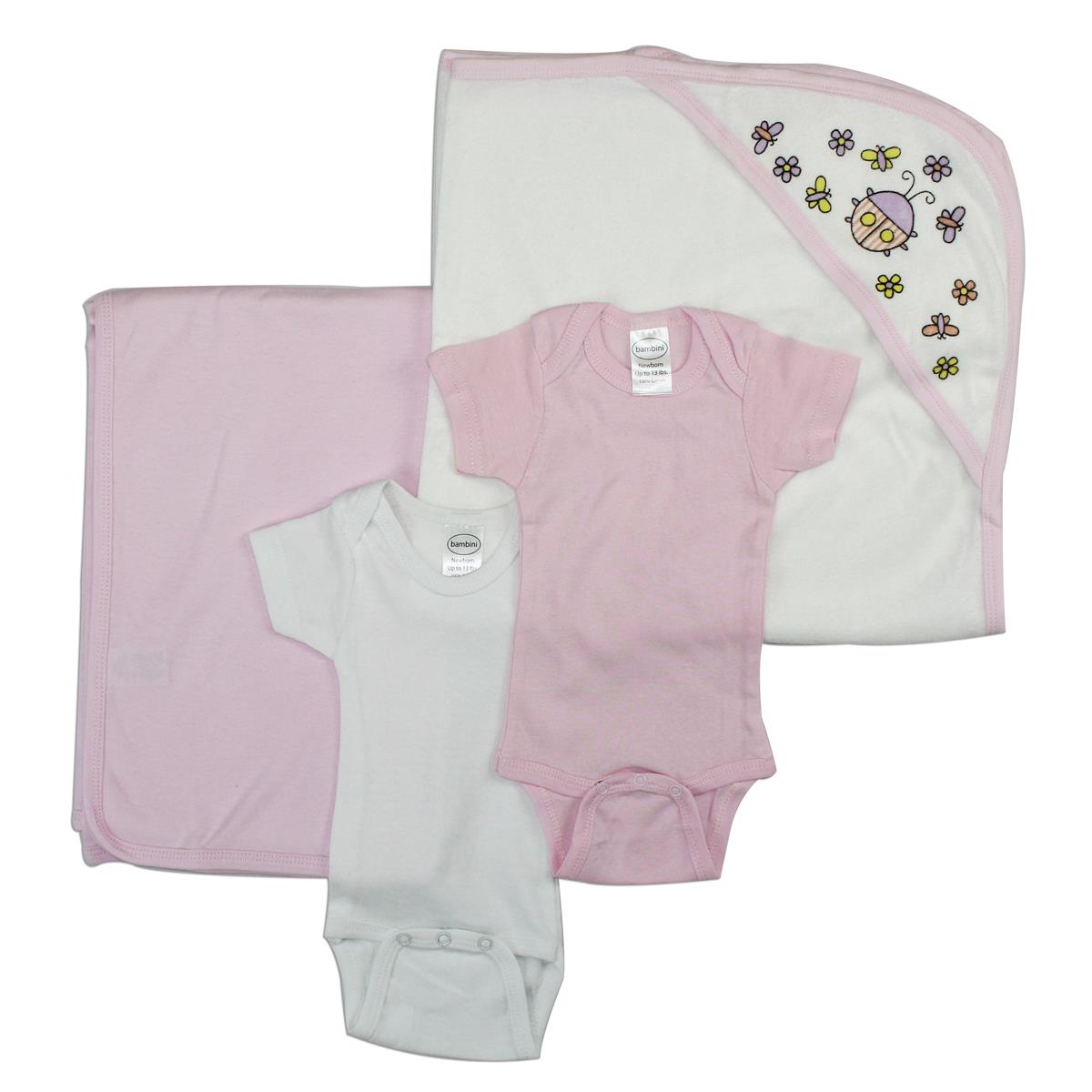NC-0407M Baby Girl 4 Piece Layette Sets, White & Pink - Medium