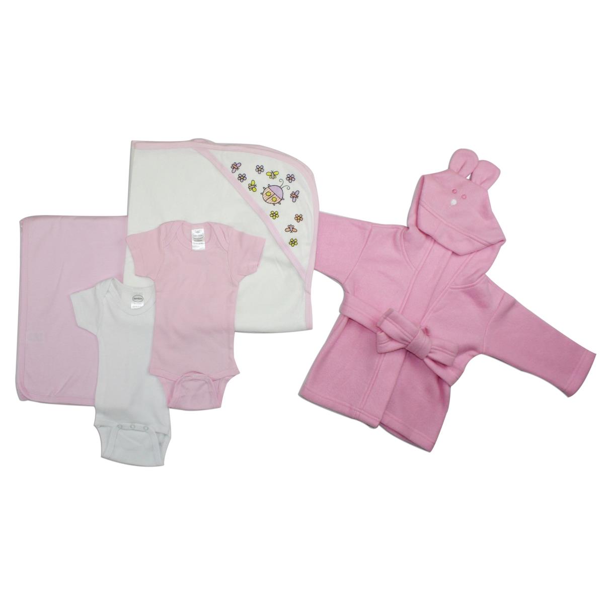 NC-0408M Baby Girl 5 Piece Layette Sets, White & Pink - Medium