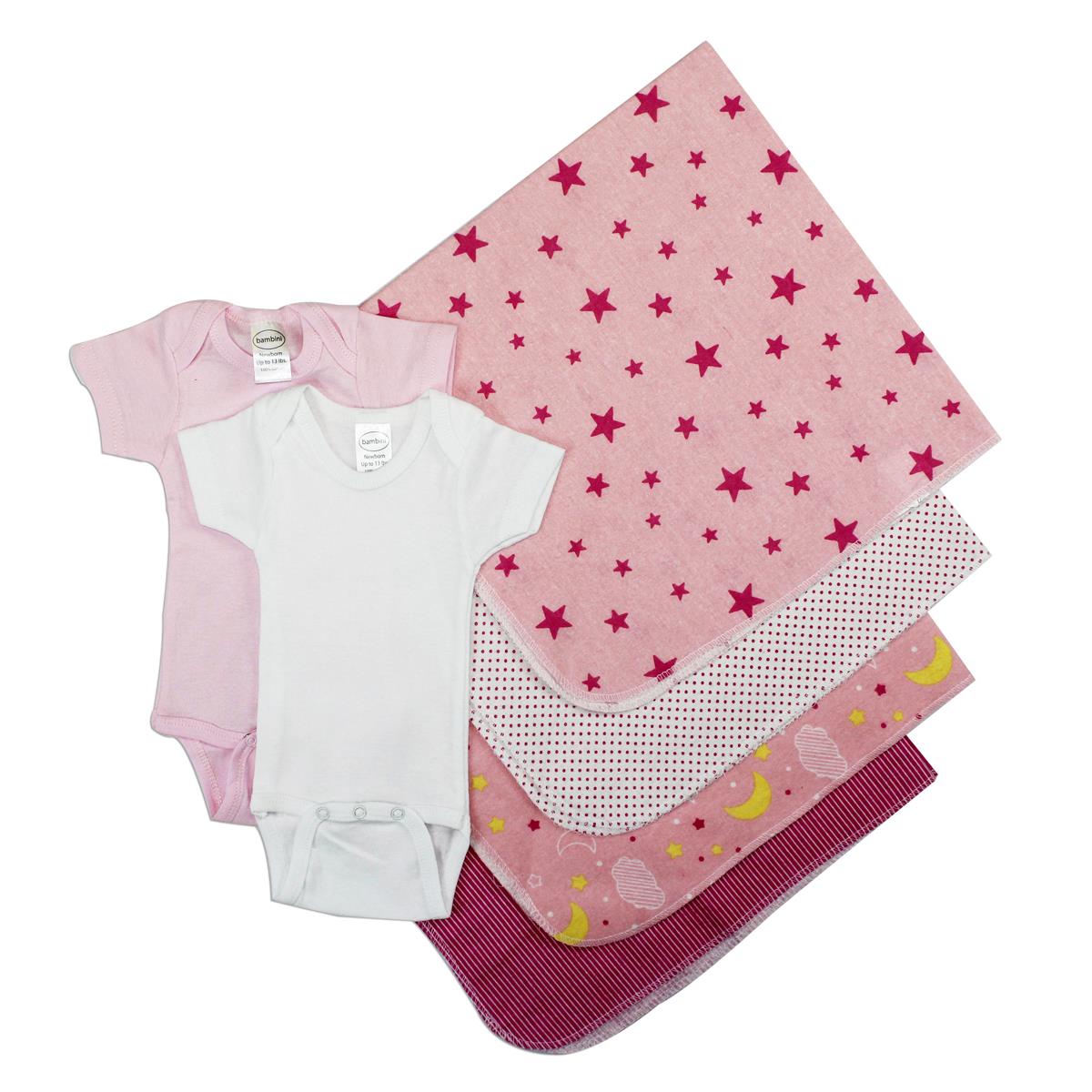 NC-0409M Baby Girl 6 Piece Layette Sets, White & Pink - Medium