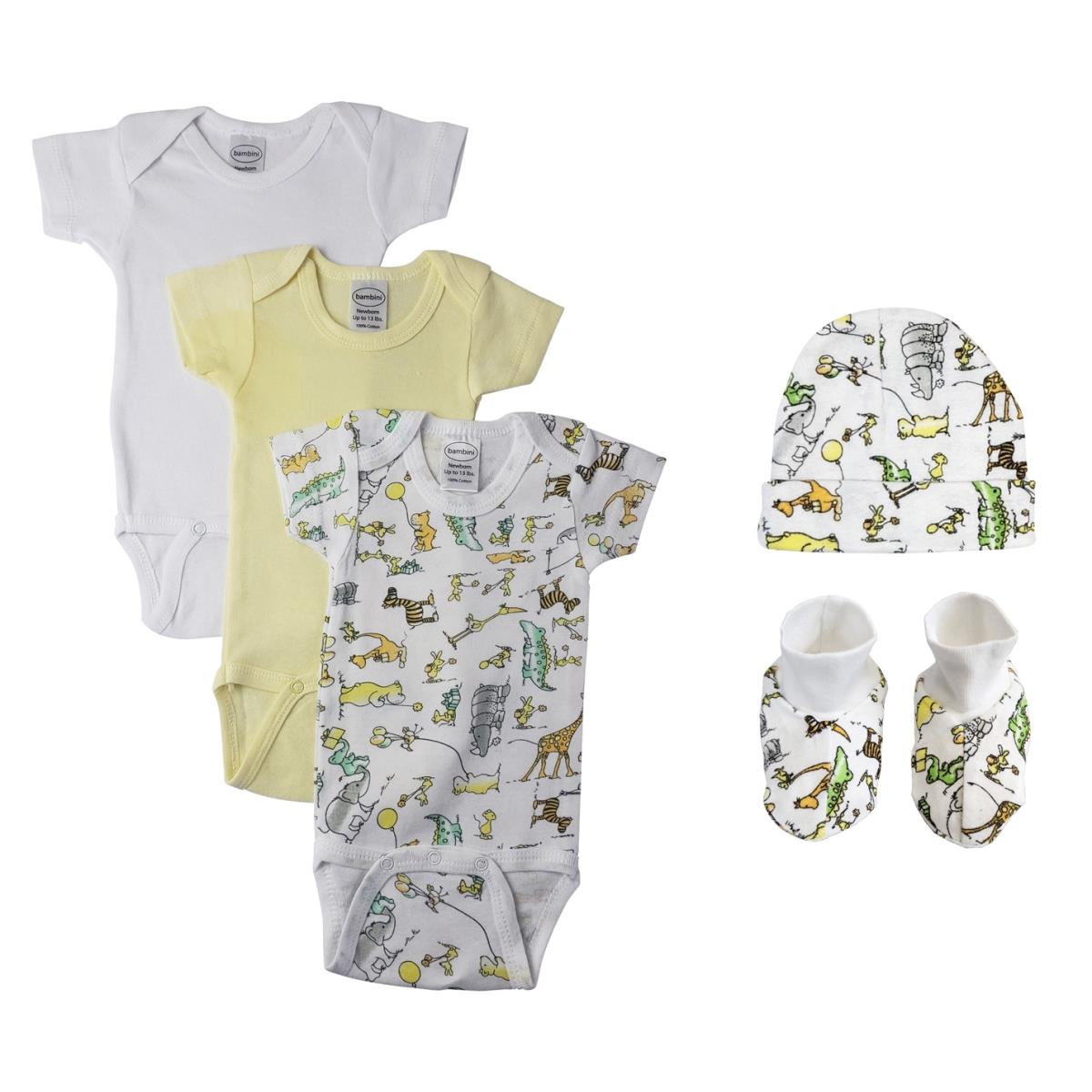NC-0425M Unisex Baby 5 Piece Bodysuits, White - Medium