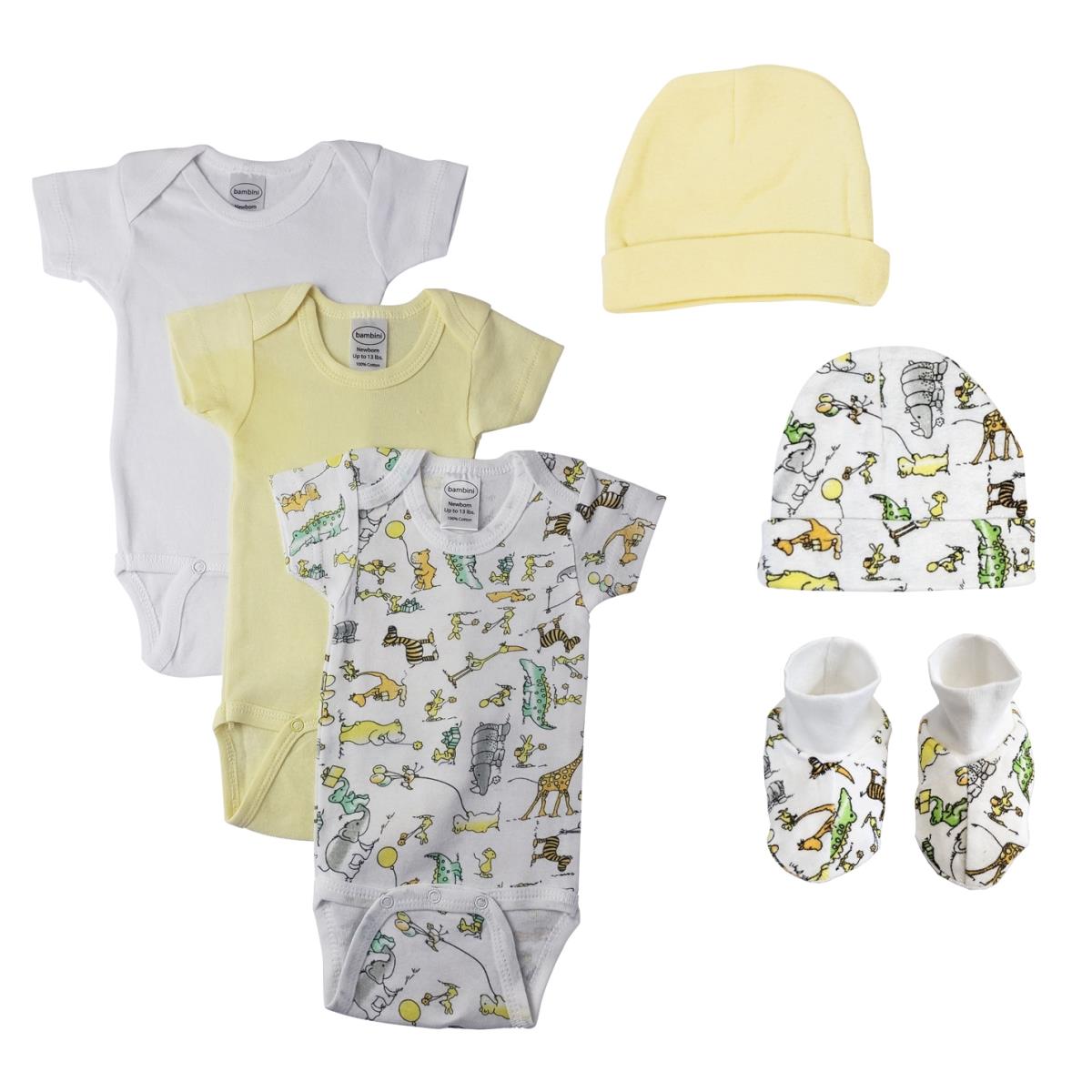 NC-0426M Unisex Baby 7 Piece Bodysuits, White & Yellow - Medium