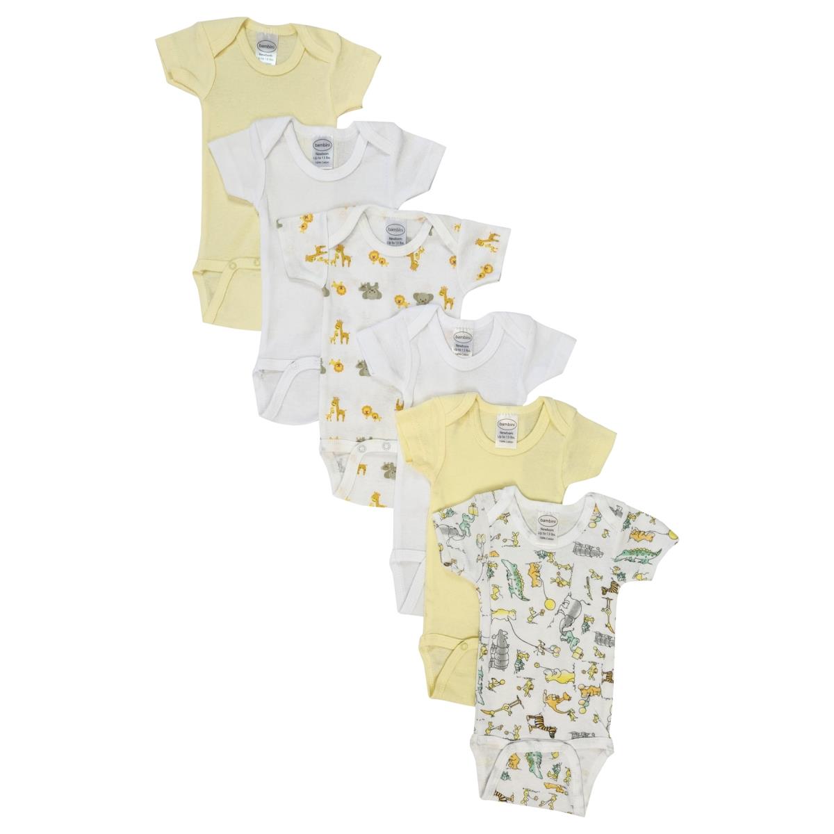 NC-0430NB Unisex Baby 6 Piece Bodysuits, White - Newborn