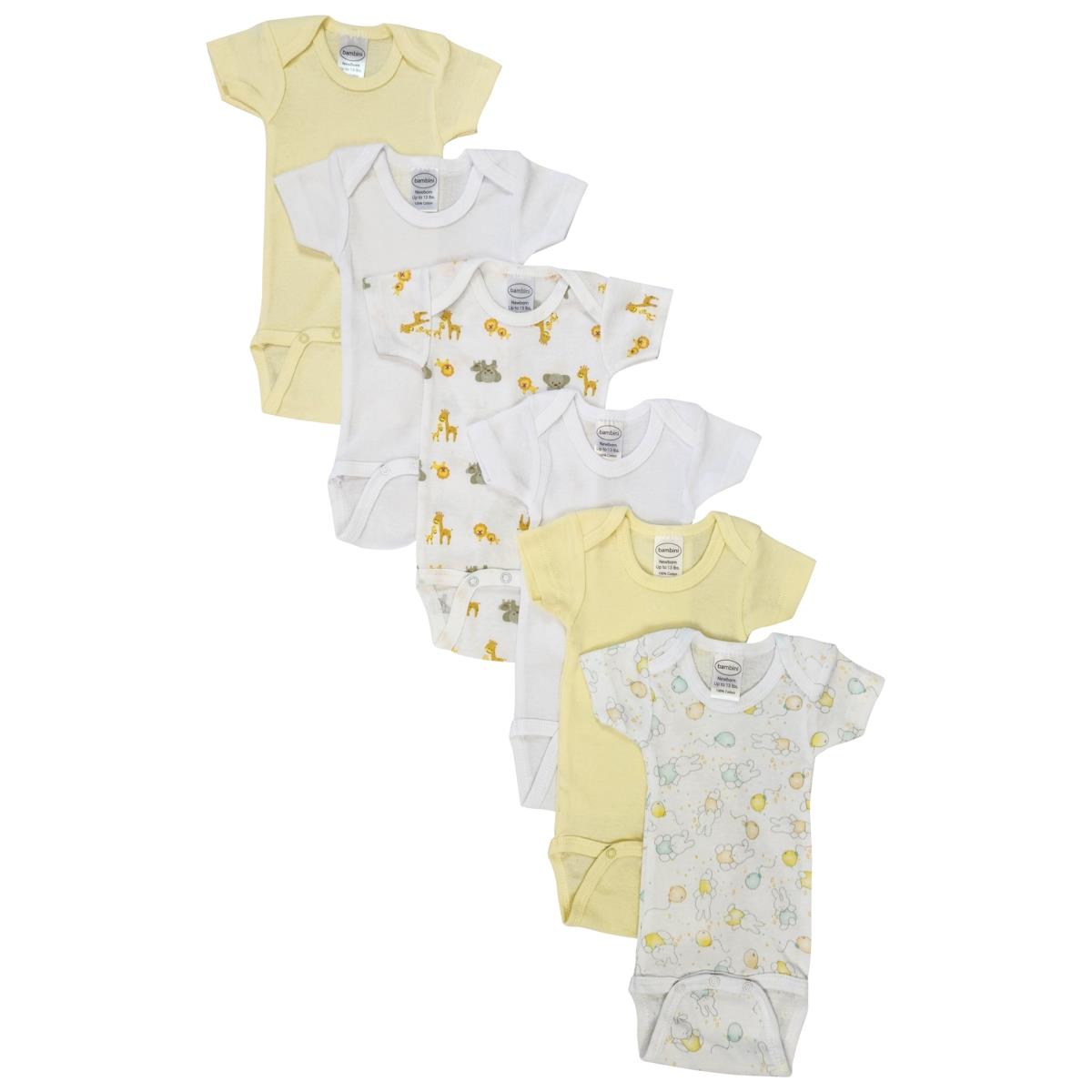 NC-0433M Unisex Baby 6 Piece Bodysuits, White - Medium