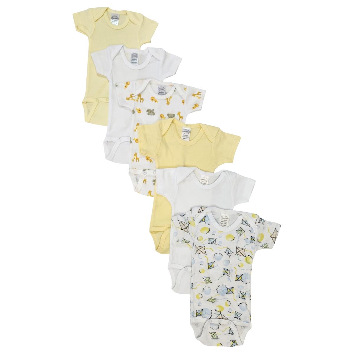 NC-0434NB Unisex Baby 6 Piece Bodysuits, White - Newborn