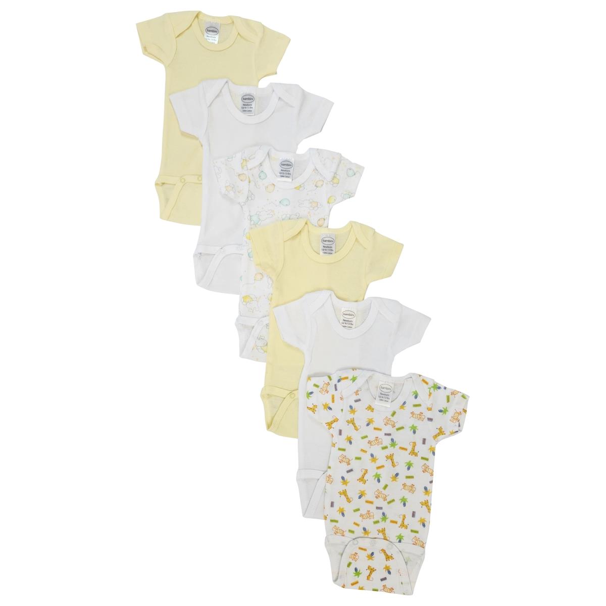 NC-0436M Unisex Baby 6 Piece Bodysuits, White - Medium