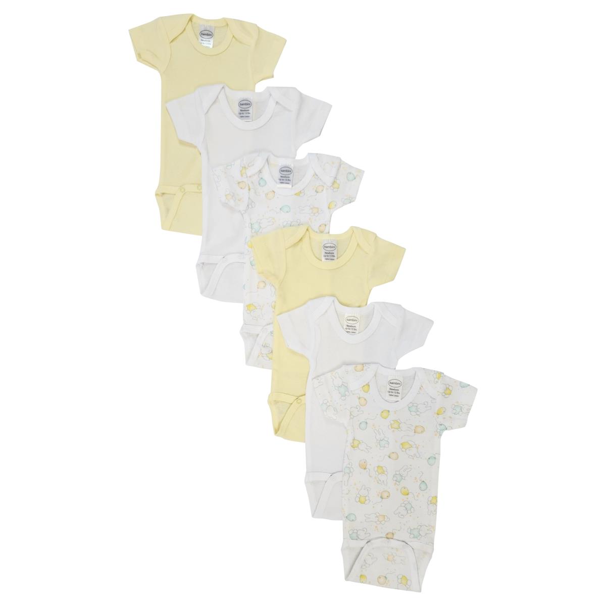 NC-0438S Unisex Baby 6 Piece Bodysuits, White - Small