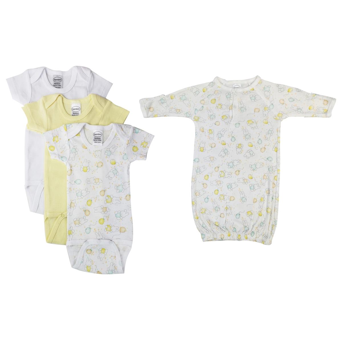 NC-0439M Unisex Baby 4 Piece Layette Sets, White - Medium