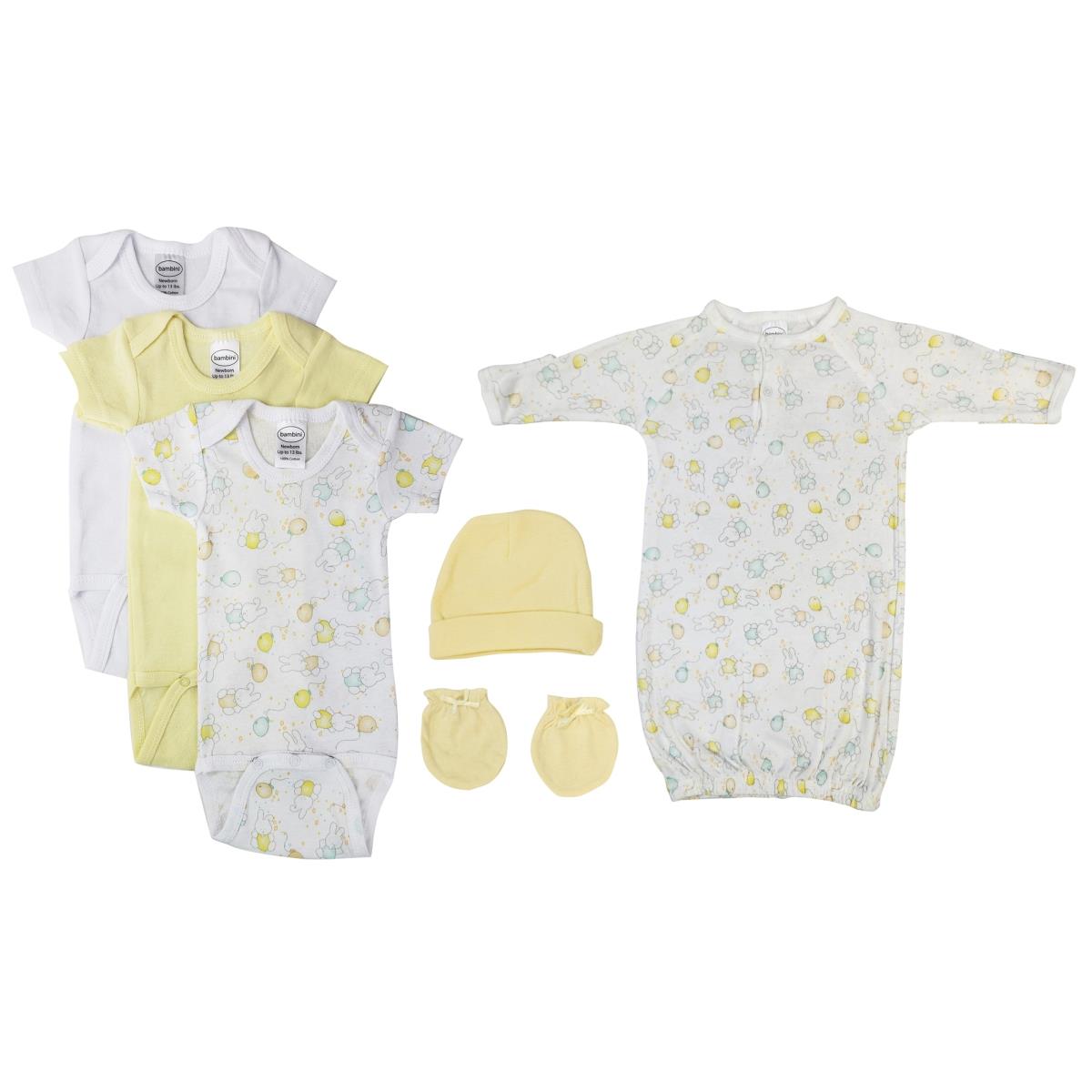 NC-0441M Unisex Baby 7 Piece Layette Sets, White & Yellow - Medium