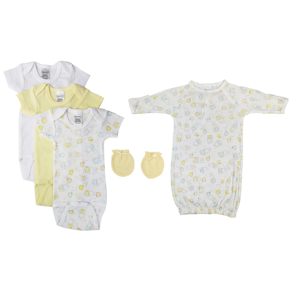 NC-0442M Unisex Baby 5 Piece Layette Sets, White & Yellow - Medium