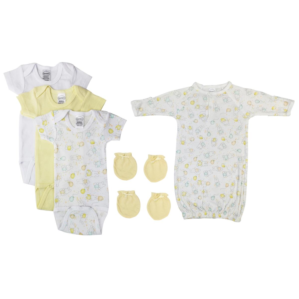NC-0443M Unisex Baby 6 Piece Layette Sets, White & Yellow - Medium