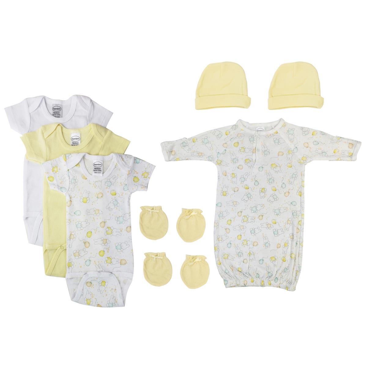 NC-0444S Unisex Baby 10 Piece Layette Sets, White & Yellow - Small